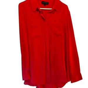 Lane Bryant Women's Button Front Shirt Red Long Sleeve Cuff Collar 14/16 New
